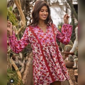 PQ Swim Cover up in Desert Rose Floral Print with Eyelet Red Embroidery sz XS/S